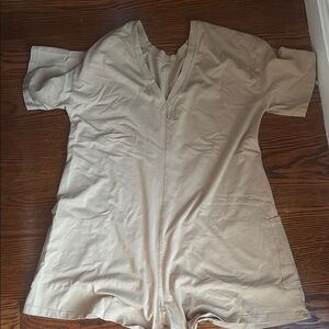 Beige V-Neck Short Sleeve jumpsuit